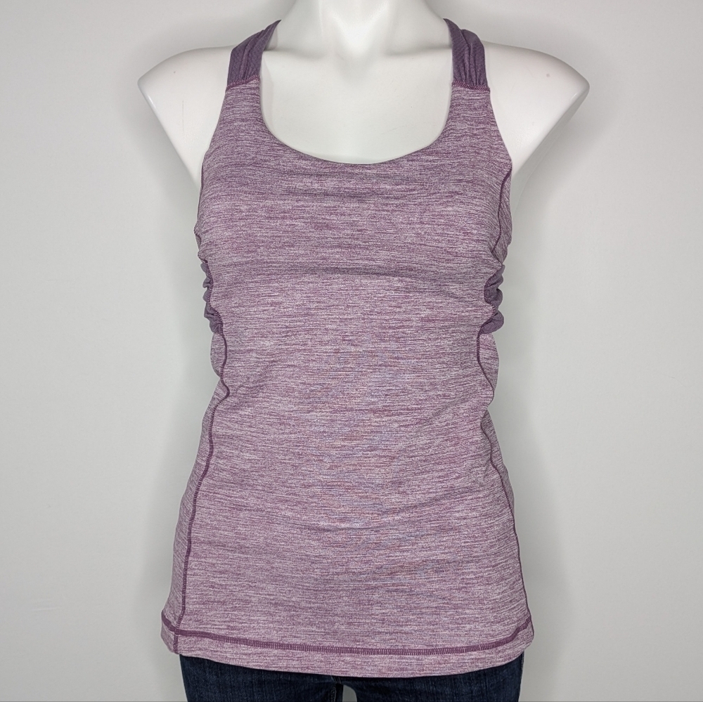 Lululemon heathered purple Spin Me twist back scoop neck workout tank top 6